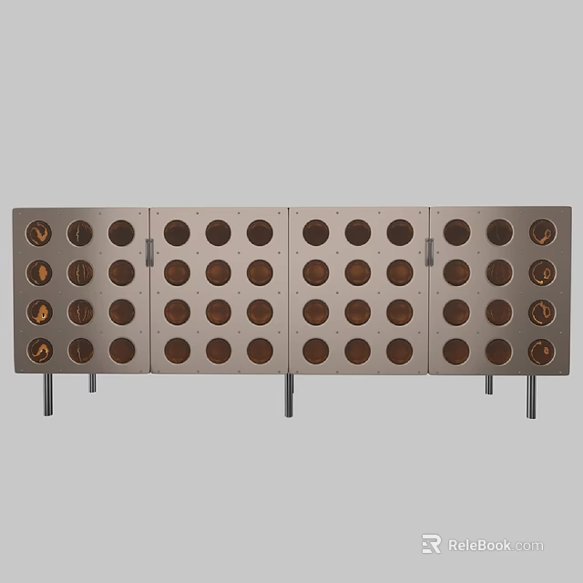 Modern Entryway Side Cabinet With Metal Frame And Circular Hole Design 3d model 