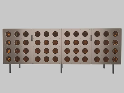 Modern Entryway Side Cabinet With Metal Frame And Circular Hole Design 3d model