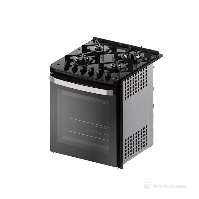 Black Gas Stove Oven with Glass Door Control Knobs Modern Kitchen Appliance 3d model 