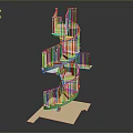 Spiral Staircase in Dollar Sign Shape with Wooden Steps and Metal Railings