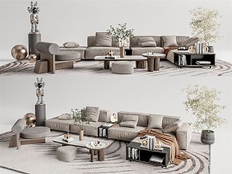 Quiet sofa tea table combination 3d model