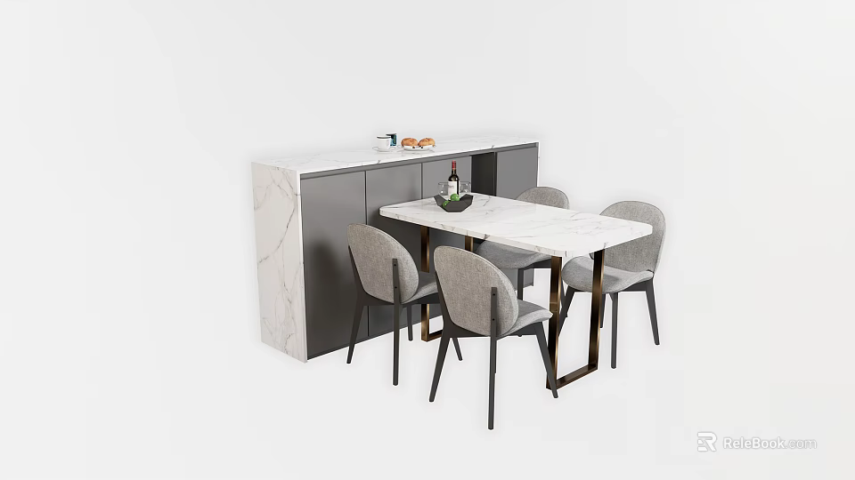 Elegant Modern Dining Table Set With Marble Top And Matching Chairs 3d model