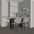 Modern Restaurant Dining Area With Light Gray Cabinets And White Chairs 3d model