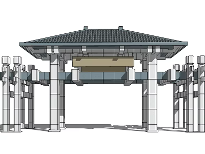 Traditional Chinese Entrance Gate With Classic Roof Columns And Decorative Beam 3d model