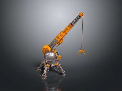 Yellow Construction Crane Model Featuring Silver Base Mechanical Arm Metal Hook And Reflective Surface 3d model