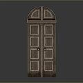Wooden Double Door Design With Arched Top Glass Panels And Decorative Frames
