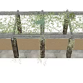 Garden Landscape Pergola with Stone Columns Vines Purple Flowers and Paved Floor