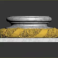Golden Floral Carved Base With Silver Circular Tray On Square Platform 3d model