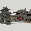 Traditional Chinese Ancient Architecture With Tiled Roofs Overhanging Eaves And Classic Layout Design