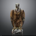 Decorative Eagle Sculpture With White Head Brown Orange Feathers And Stone Base