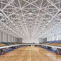 Indoor Basketball Gym With Wooden Court Steel Truss Roof And Seating