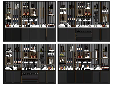 Elegant Modern Wine Cabinet With Glass Doors Shelves And Wine Bottles 3d model