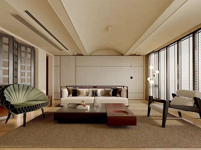 Modern Living Room Interior Design With Sofa Coffee Table And Large Windows Rug 3d model