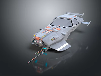 Futuristic Sci Fi Vehicle With Gray Body Orange Blue Details And Weapon Like Parts 3d model