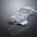 Futuristic Sci Fi Vehicle With Gray Body Orange Blue Details And Weapon Like Parts