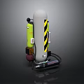 Industrial Cylindrical Device With Yellow Black Stripes Yellow Canister Black Hoses And Red Component