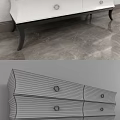 Elegant White TV Stand With Drawers Metal Knobs And Black Legs 3d model