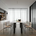 Modern Restaurant Interior Design With Dining Table Chairs White Cabinets And Large Windows 3d model