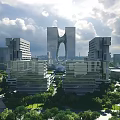 Contemporary Office Building Architectural Design With Unique Glass Walls And Lush Greenery In Urban Setting
