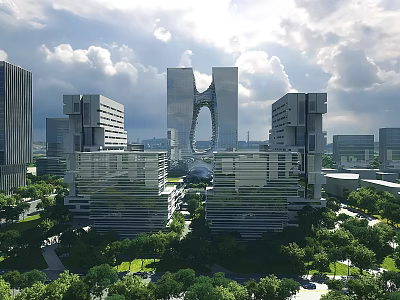 Contemporary Office Building Architectural Design With Unique Glass Walls And Lush Greenery In Urban Setting 3d model