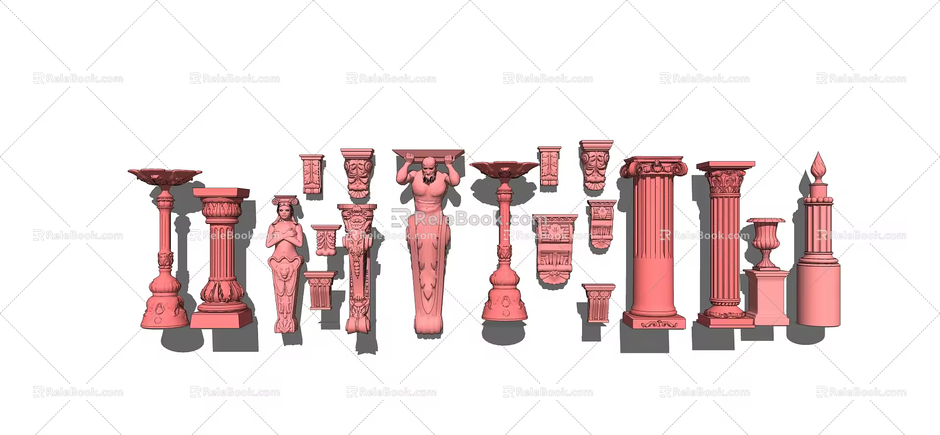 European Roman Column Component Carved 3d model