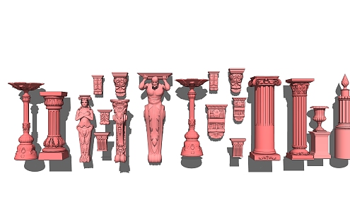 European Roman Column Component Carved 3d model