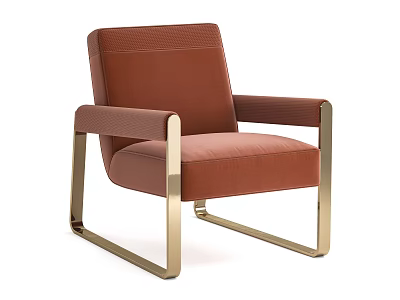 Brown Upholstered Accent Chair With Brass Metal Frame And Modern Stylish Design 3d model