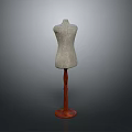 Gray Fabric Dress Form With Wooden Base Standing For Home Dressmaking And