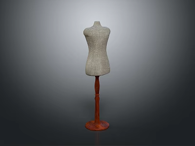 Gray Fabric Dress Form With Wooden Base Standing For Home Dressmaking And 3d model