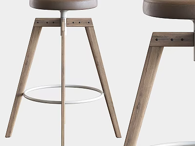 Modern Minimalist Bar Stools With Wooden Legs Leather Seat And Metal Footrest Design 3d model