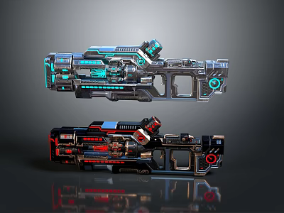 Futuristic Sci Fi Weapons With Advanced Metallic Structure And Glowing Blue Red Accents 3d model