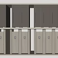 Modern Public Restroom Featuring Multiple Neutral Toned Stalls And Organized Design 3d model