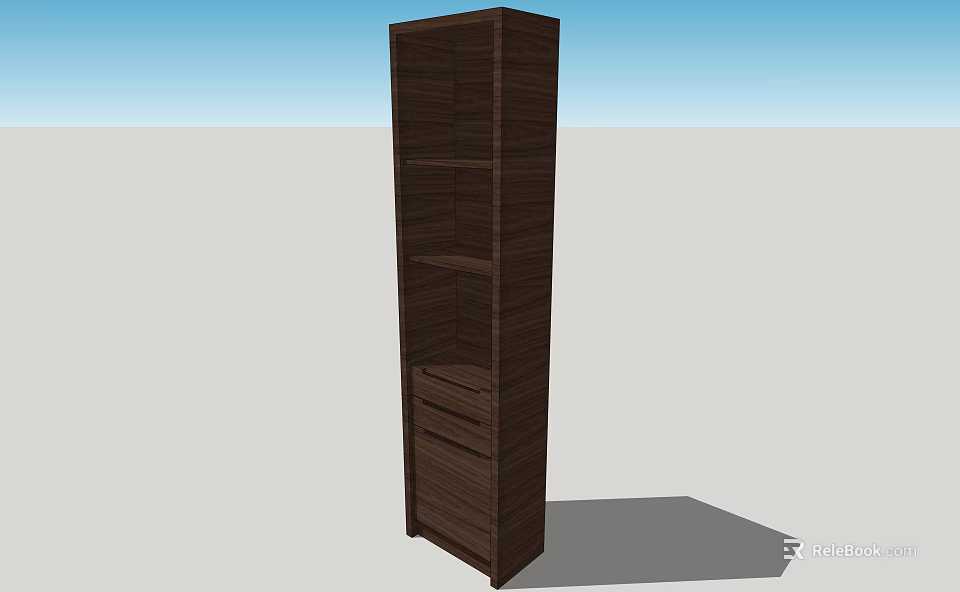 Tall Dark Wooden Bookcase With Multiple Shelves And Drawers For Home Storage 3d model 
