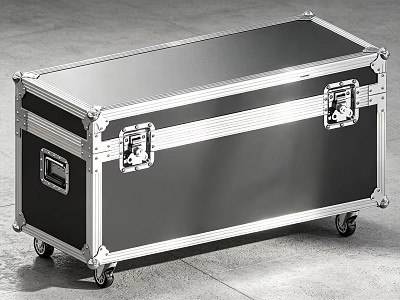Black Equipment Case With Aluminum Frame And Rolling Wheels For Transport 3d model