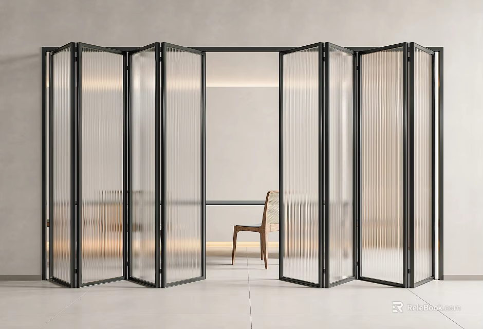 Modern Black Frame Transparent Glass Folding Doors for Interior Space Partition 3d model 