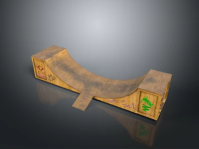Wooden Skateboard Ramp With Box Sides And Colorful Graphics For Skate Practice 3d model