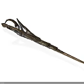 Ornate Decorative Dagger With Intricate Carvings On Metal Handle And Slender Sharp Blade