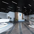 Modern Exhibition Hall Interior With Spacious Space Reception Desk And Sofa Seating 3d model