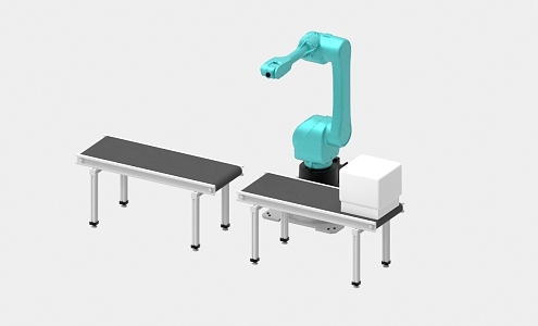 204 with animation robot loading and unloading with animation industrial robot with animation industrial automatic assembly line 3d model