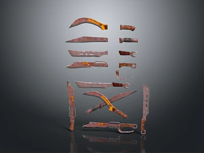 Rusty Household Kitchen Knives Various Types Sizes And Shapes 3d model