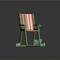 Red Striped Leisure Chair With Green Frame On Green Platform And Small Plants