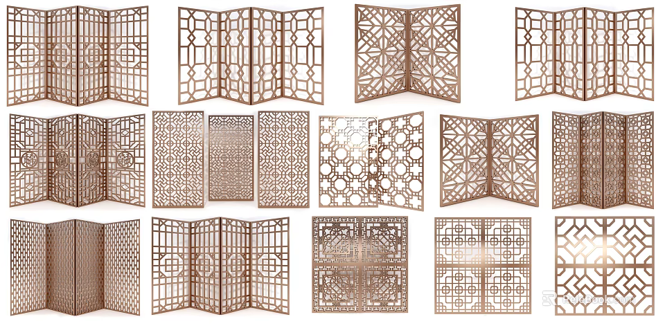 Wooden Room Divider With Laser Cut Geometric Patterns And Various Designs 3d model