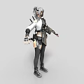 Silver Gray Haired Game Movie Character With Tactical Gear And Weapons From Three Angles