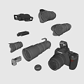 Professional Digital Camera Photography Equipment With Multiple Lenses Flash And Accessories