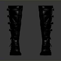 Black Long Leather Boots With Metal Buckles For Stylish Daily Wear