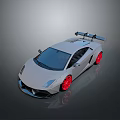 Sleek White Sports Car With Red Rims And Rear Spoiler On Dark Surface
