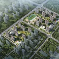 Aerial View Planning of Modern Residential Complex with Green Spaces and Roads