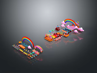 Colorful Candy Themed Playground With Rainbow Structures And Sweet Decorations 3d model