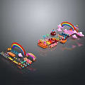 Colorful Candy Themed Playground With Rainbow Structures And Sweet Decorations
