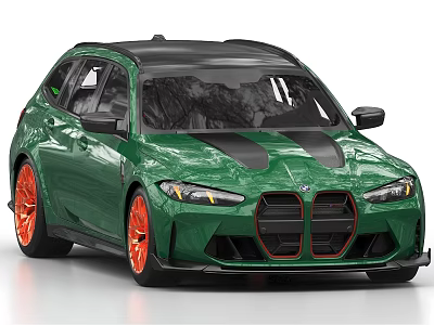 Green BMW M3 Station Wagon With Orange Wheels And Black Roof 3d model
